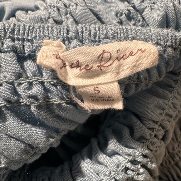 By the River Blue Smocked Tiered Dress Ruffle Straps Eyelet Detail Size Small - Picture 8 of 10